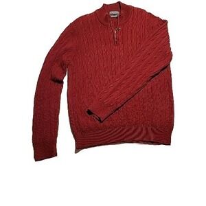 Lyle & Scott Mens Sweater Size L Cable Knit 1/4 Zip Mock Neck Maroon / Excellent